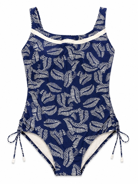 Charmline Other - Navy Leaf-Print One-Piece Swimsuit With Tie Details